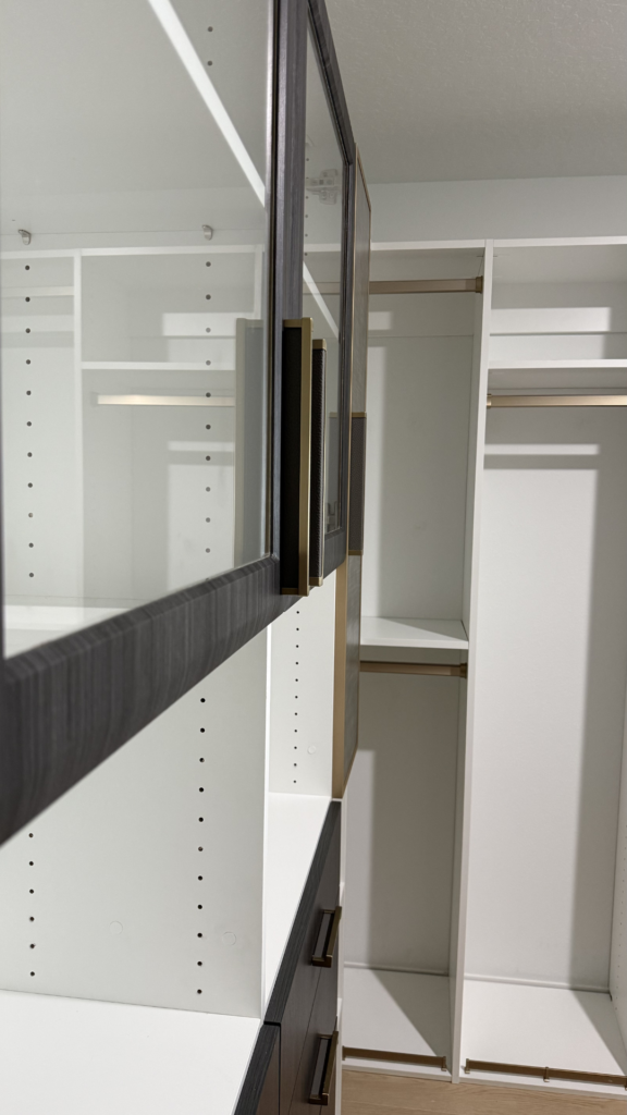 White walk-in with textured-glass tower and charcoal drawers – photo 7